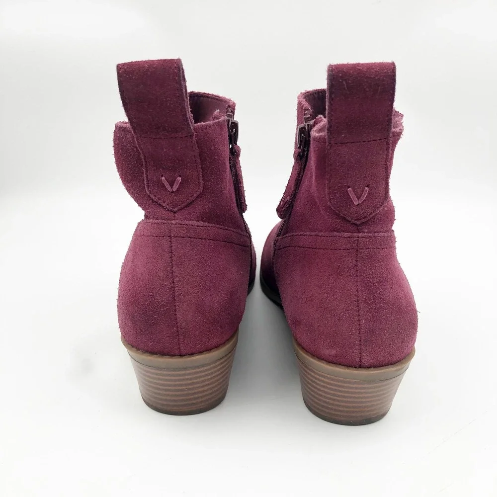 Vionic Shoes Womens 9 Vera Suede Ankle Boot Wine Burgundy Low Block Heel Booties